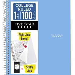 Five Star® Wirebound Notebook Plus Study App, 1 Subject, College Ruled, 8 1/2" x 11", Sky Blue