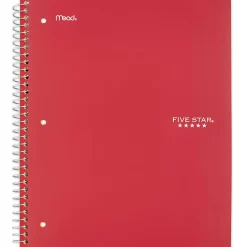 Five Star® Wirebound Notebook, 8" x 10-1/2", 1 Subject, Wide Ruled, 100 Sheets, Fire Red