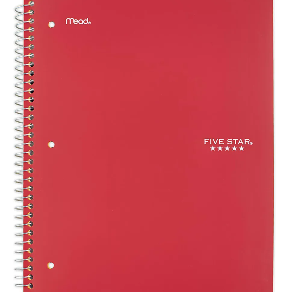 Five Star® Wirebound Notebook, 8" x 10-1/2", 1 Subject, Wide Ruled, 100 Sheets, Fire Red