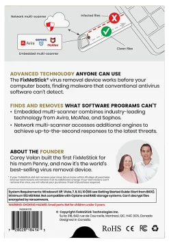 FixMeStick® Virus Removal, For 3 Devices, 1-Year Subscription, USB Flash Drive