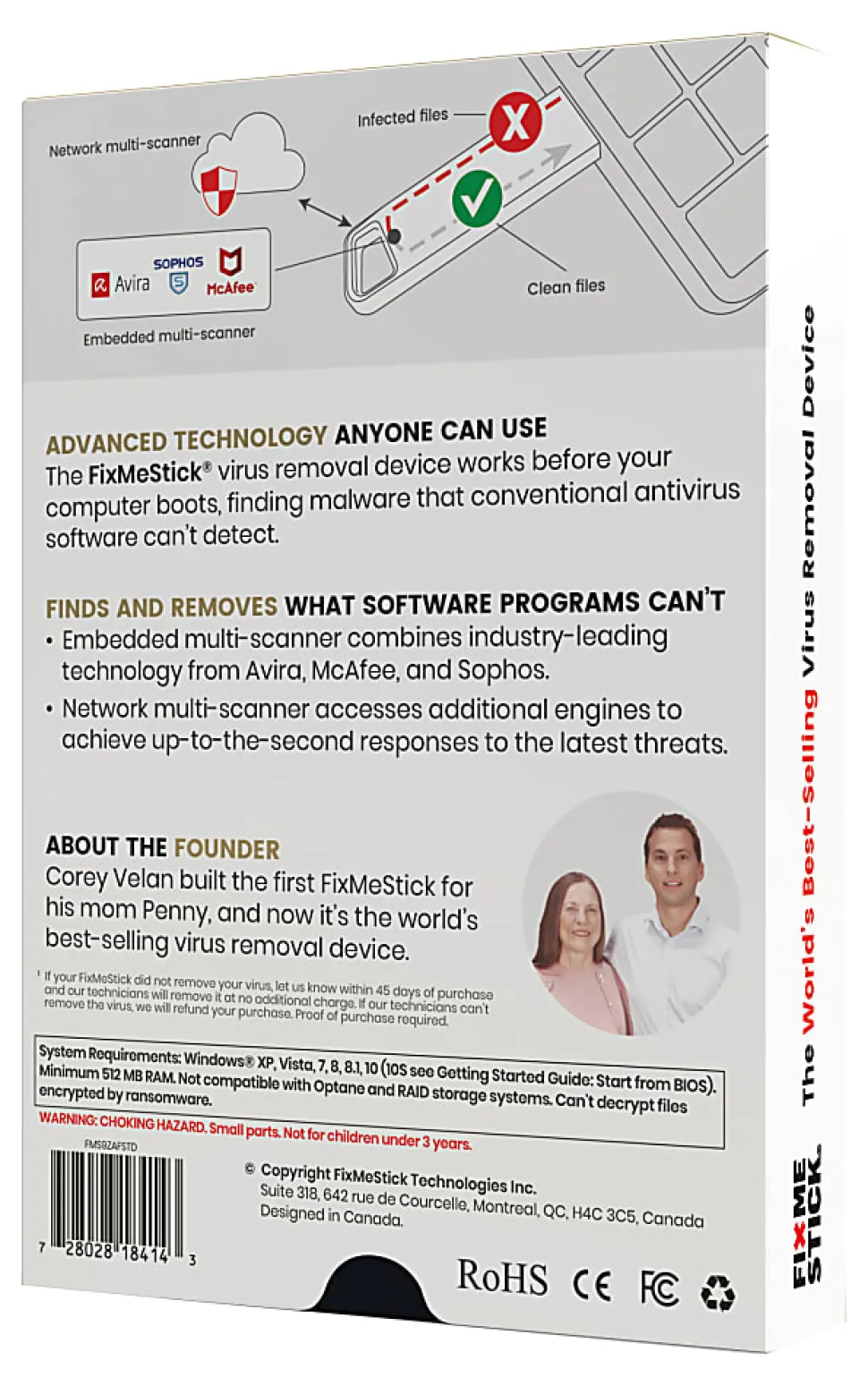 FixMeStick® Virus Removal, For 3 Devices, 1-Year Subscription, USB Flash Drive