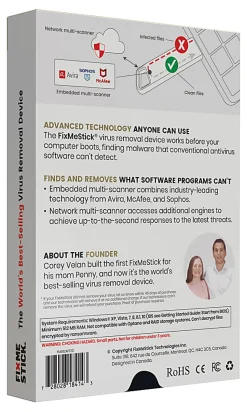 FixMeStick® Virus Removal, For 3 Devices, 1-Year Subscription, USB Flash Drive