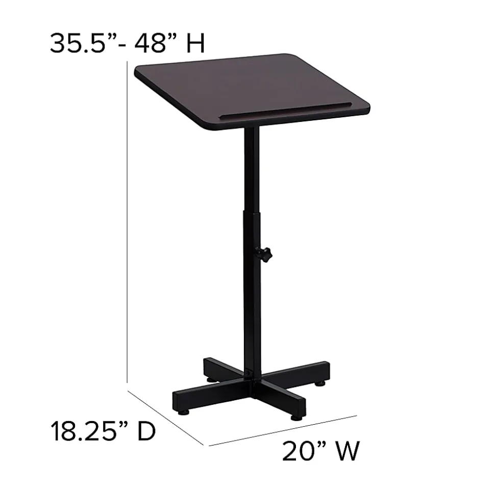 Flash Furniture Adjustable-Height Metal Lectern, 48"H x 20"W x 18-1/4"D, Mahogany