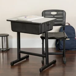 Flash Furniture Adjustable Pedestal Frame Student Desk And Chair, Gray