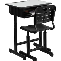 Flash Furniture Adjustable Pedestal Frame Student Desk And Chair, Gray