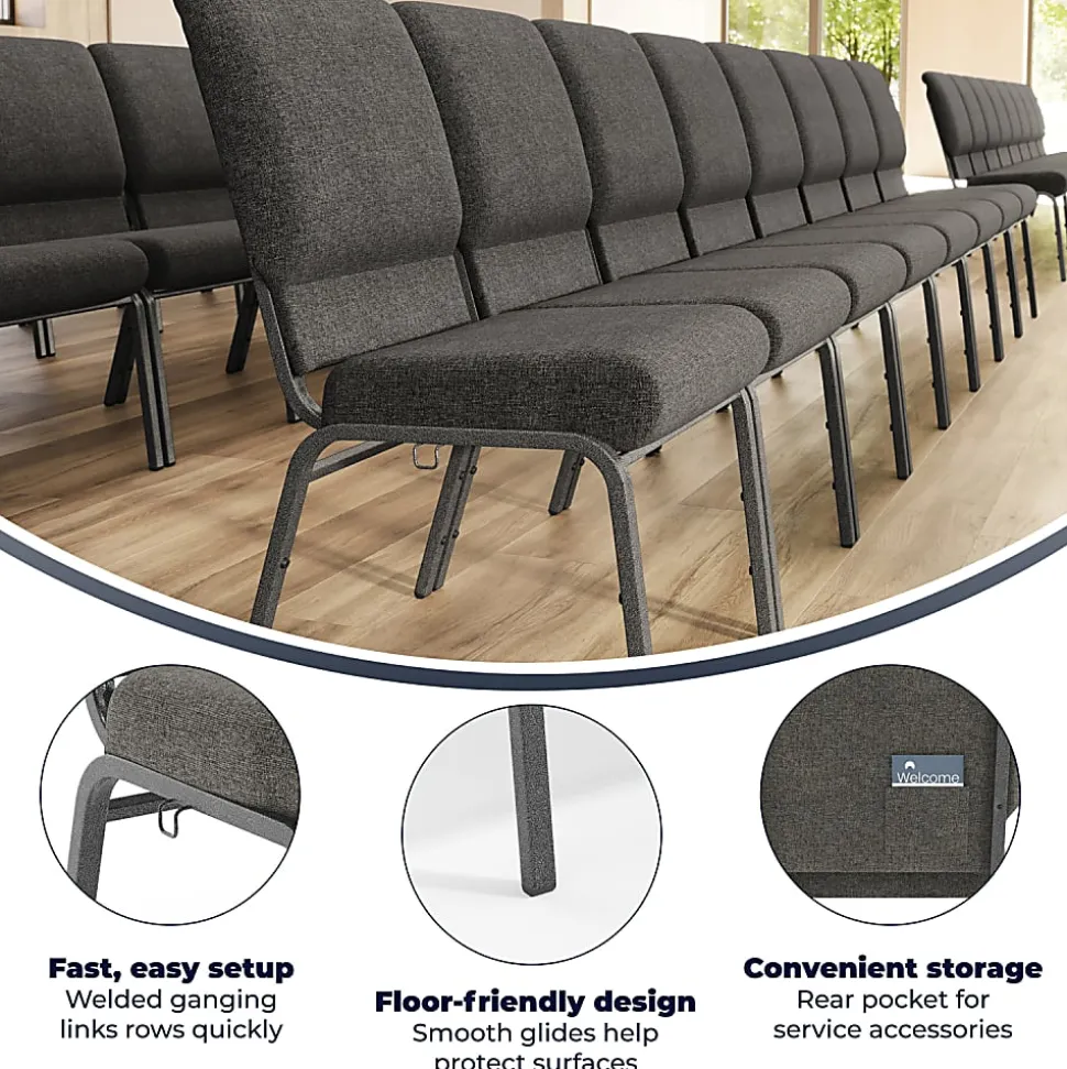 Flash Furniture Advantage Church Chair, Charcoal Gray/Silver Vein, PCHT111