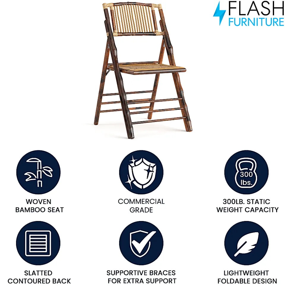 Flash Furniture American Champion Bamboo Folding Chair, Wood Grain
