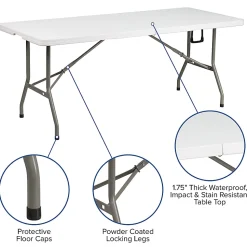 Flash Furniture Bi-Fold Plastic Banquet And Event Table, 29"H x 30"W x 72"D, Granite White
