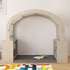 Flash Furniture Bright Beginnings Commercial-Grade Quiet Corner Reading Nook With 2 Storage Shelf Units And Canopy, Beech