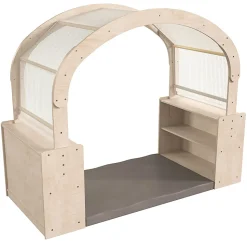 Flash Furniture Bright Beginnings Commercial-Grade Quiet Corner Reading Nook With 2 Storage Shelf Units And Canopy, Beech