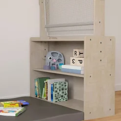 Flash Furniture Bright Beginnings Commercial-Grade Quiet Corner Reading Nook With 2 Storage Shelf Units And Canopy, Beech