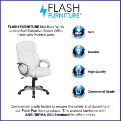 Flash Furniture Carolyn LeatherSoft™ Faux Leather Mid-Back Executive Office Chair, White