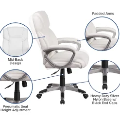 Flash Furniture Carolyn LeatherSoft™ Faux Leather Mid-Back Executive Office Chair, White