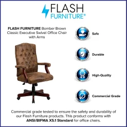 Flash Furniture Classic Microfiber High-Back Chair, Bomber Brown