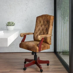 Flash Furniture Classic Microfiber High-Back Chair, Bomber Brown