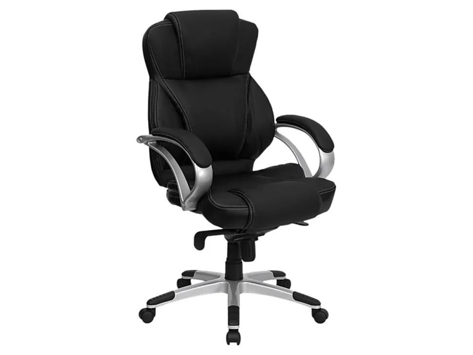 Flash Furniture Contemporary LeatherSoft™ Faux Leather High-Back Swivel Chair, Black/Silver