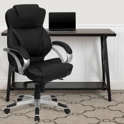 Flash Furniture Contemporary LeatherSoft™ Faux Leather High-Back Swivel Chair, Black/Silver