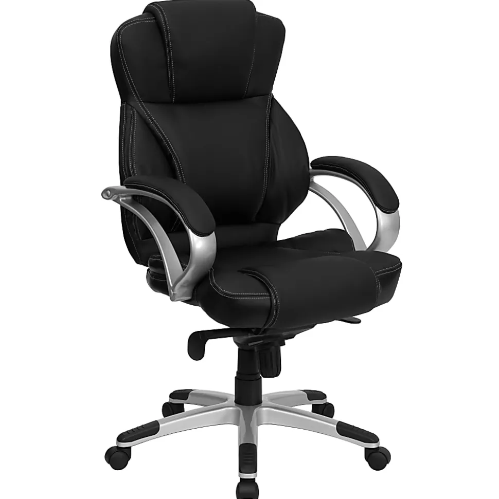 Flash Furniture Contemporary LeatherSoft™ Faux Leather High-Back Swivel Chair, Black/Silver