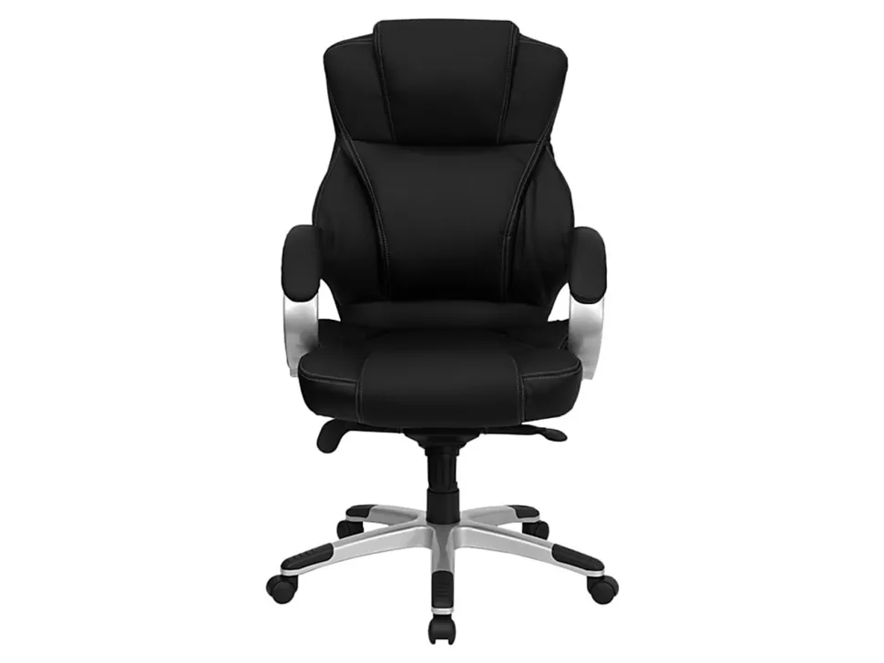 Flash Furniture Contemporary LeatherSoft™ Faux Leather High-Back Swivel Chair, Black/Silver