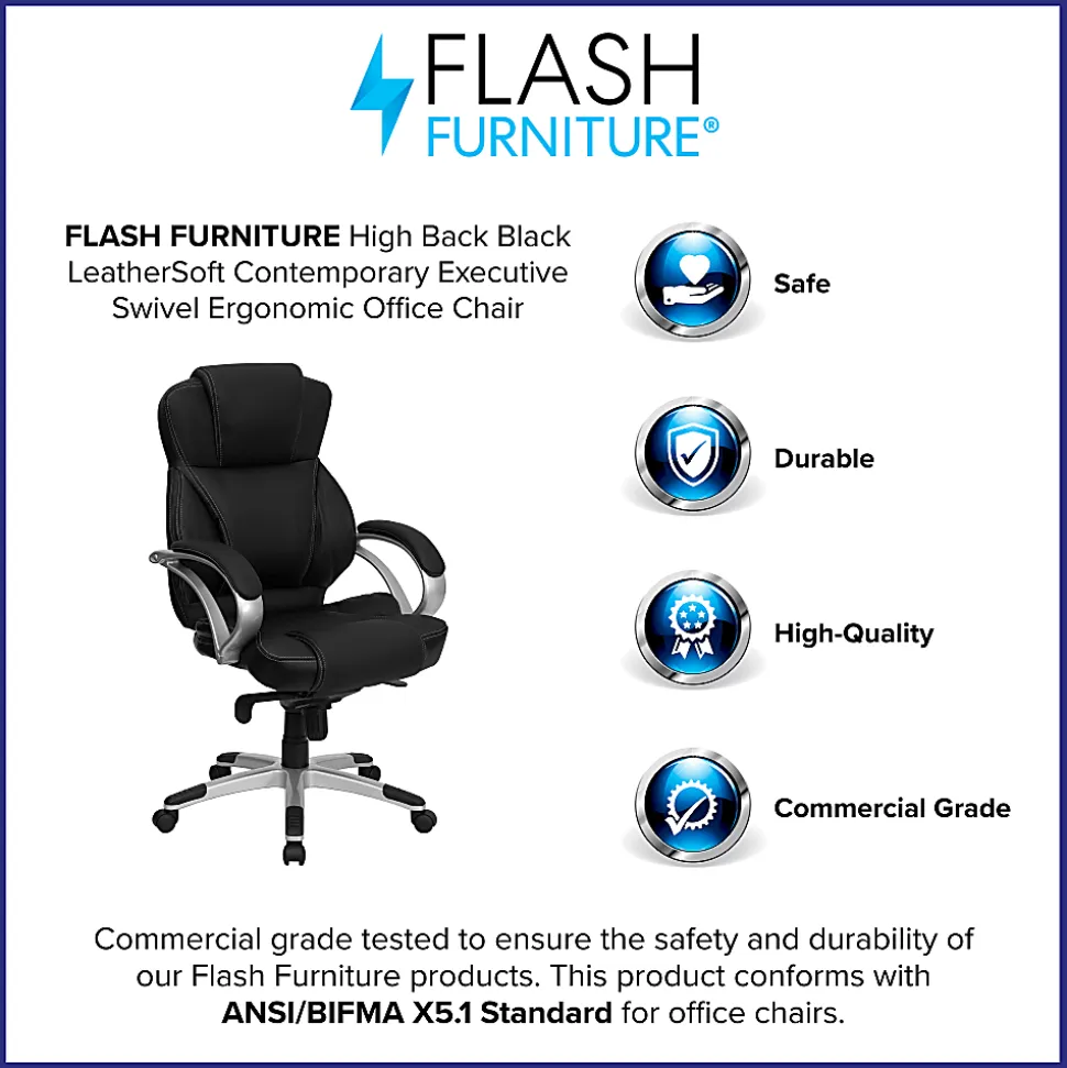 Flash Furniture Contemporary LeatherSoft™ Faux Leather High-Back Swivel Chair, Black/Silver