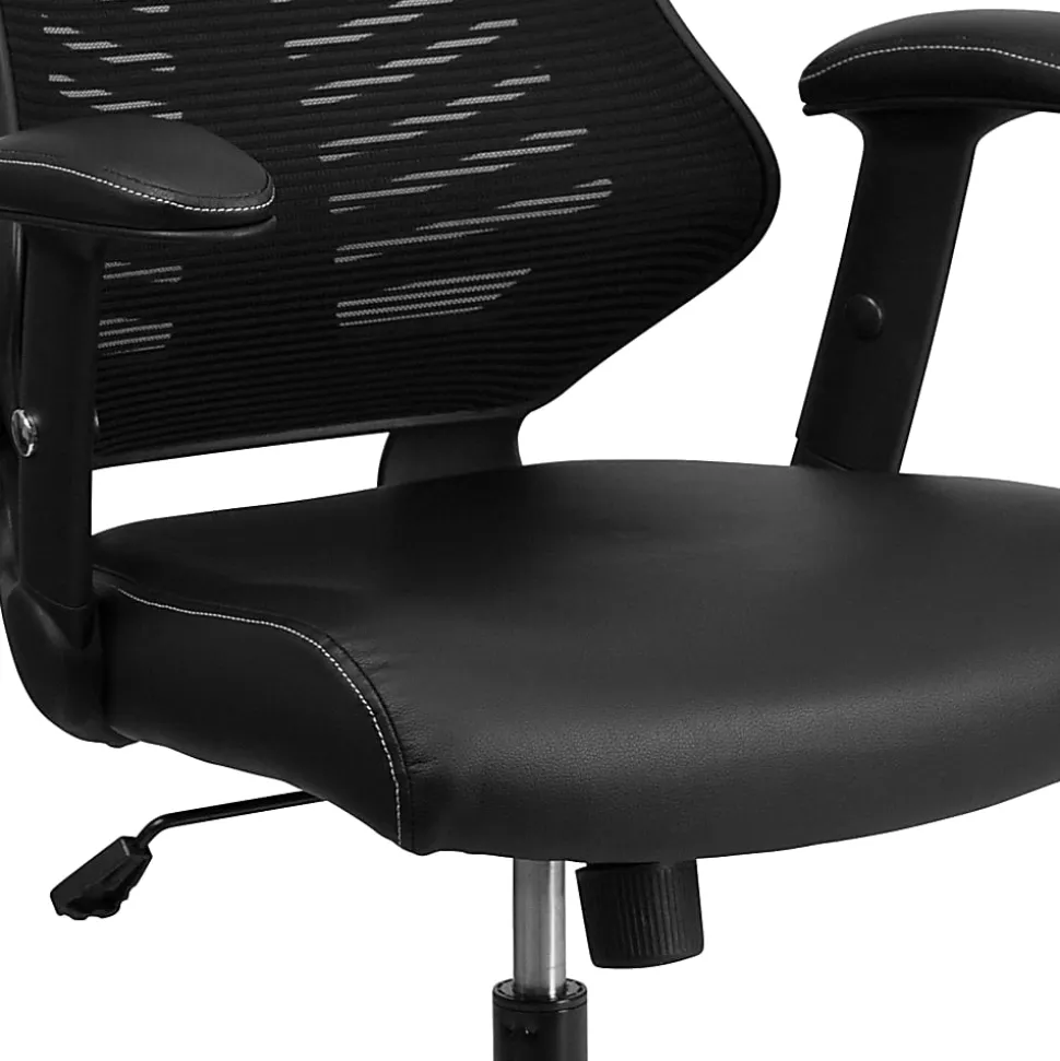 Flash Furniture Designer Ergonomic LeatherSoft™ Faux Leather/Mesh High-Back Chair, Black