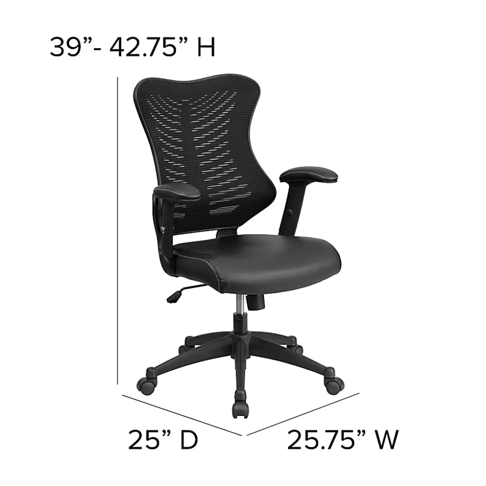 Flash Furniture Designer Ergonomic LeatherSoft™ Faux Leather/Mesh High-Back Chair, Black