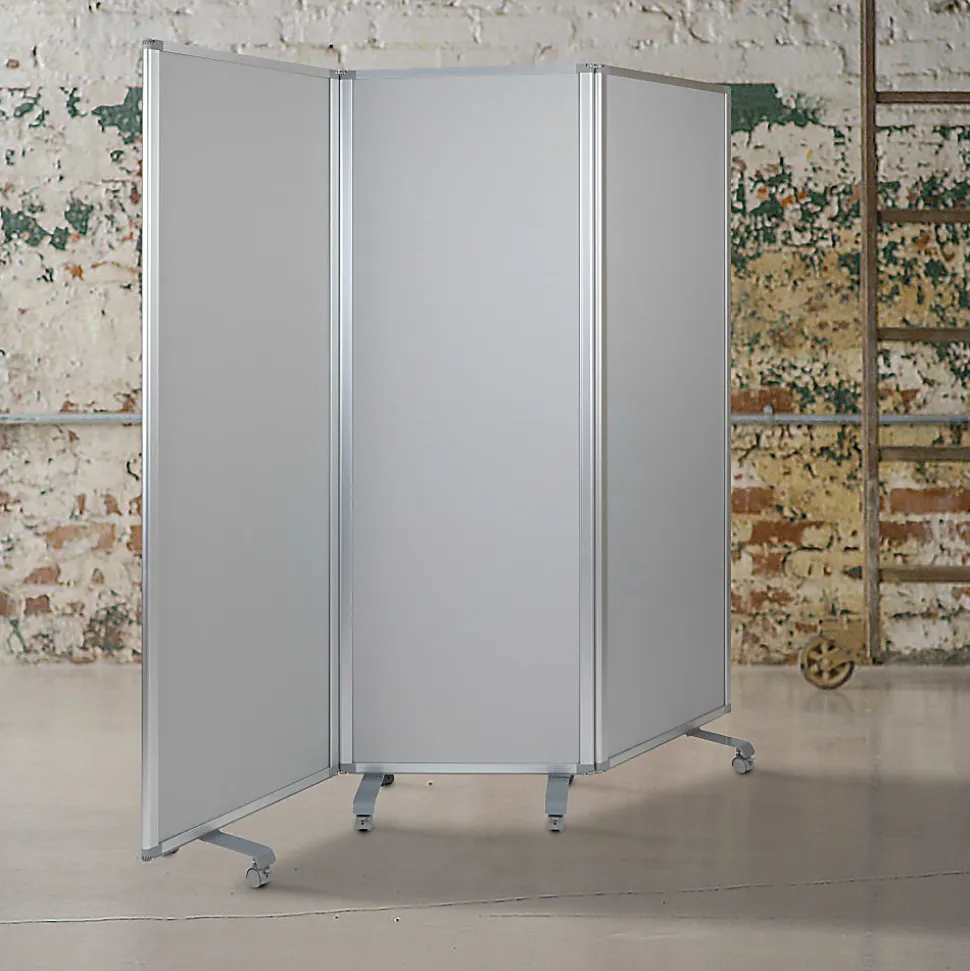 Flash Furniture Double-Sided Mobile Magnetic Whiteboard/Cloth Partition With Lockable Casters, White/Gray