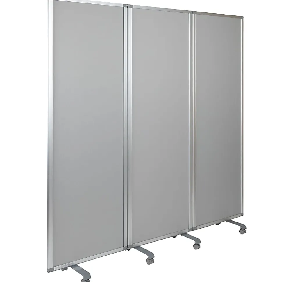 Flash Furniture Double-Sided Mobile Magnetic Whiteboard/Cloth Partition With Lockable Casters, White/Gray