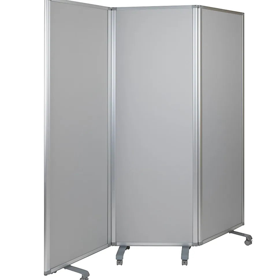 Flash Furniture Double-Sided Mobile Magnetic Whiteboard/Cloth Partition With Lockable Casters, White/Gray