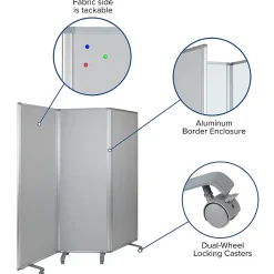Flash Furniture Double-Sided Mobile Magnetic Whiteboard/Cloth Partition With Lockable Casters, White/Gray