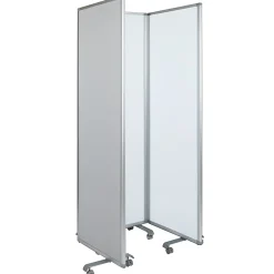 Flash Furniture Double-Sided Mobile Magnetic Whiteboard/Cloth Partition With Lockable Casters, White/Gray