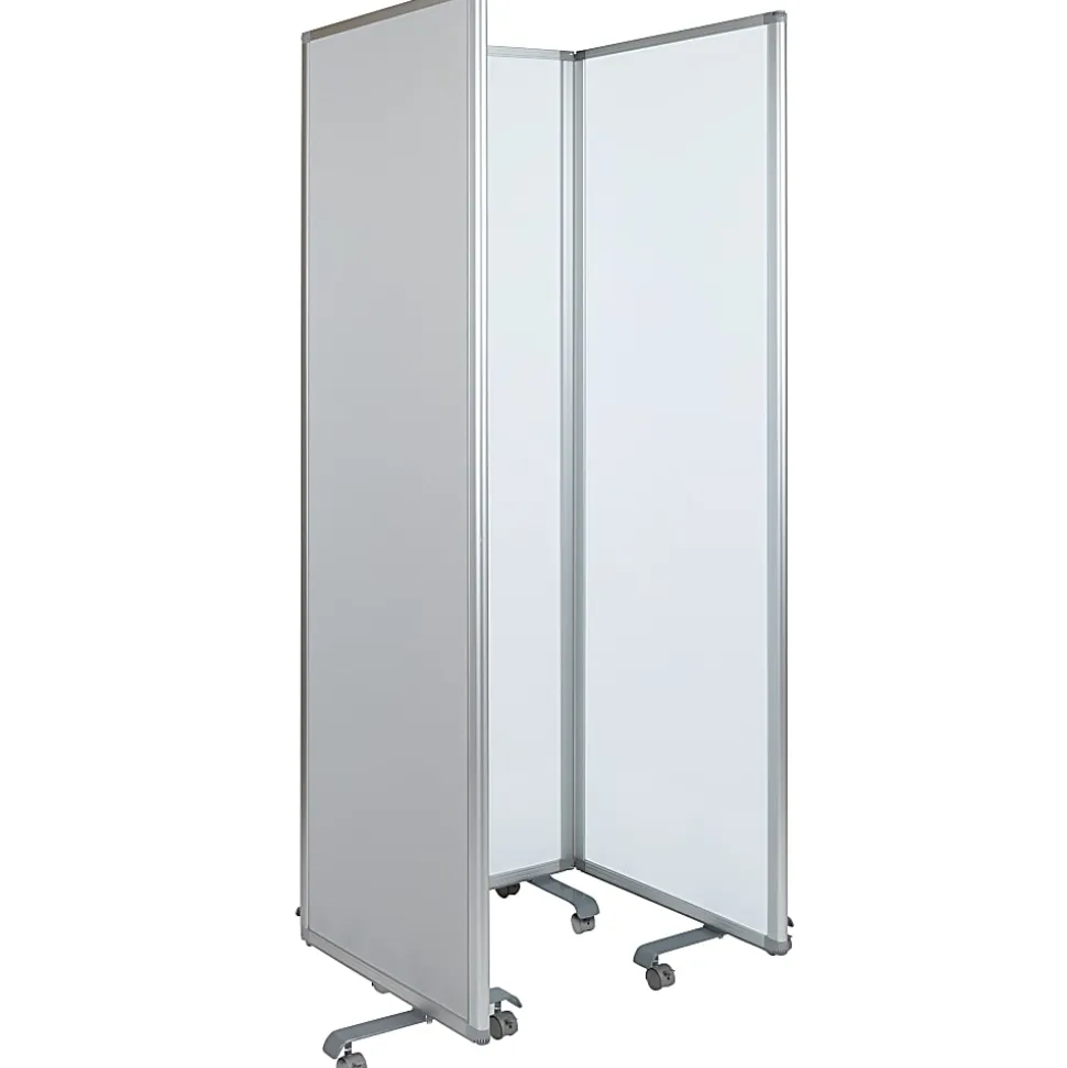 Flash Furniture Double-Sided Mobile Magnetic Whiteboard/Cloth Partition With Lockable Casters, White/Gray