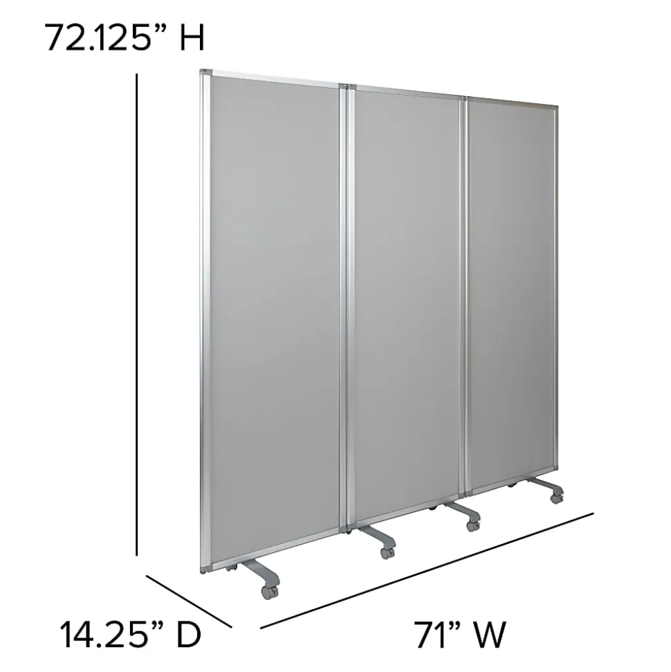 Flash Furniture Double-Sided Mobile Magnetic Whiteboard/Cloth Partition With Lockable Casters, White/Gray
