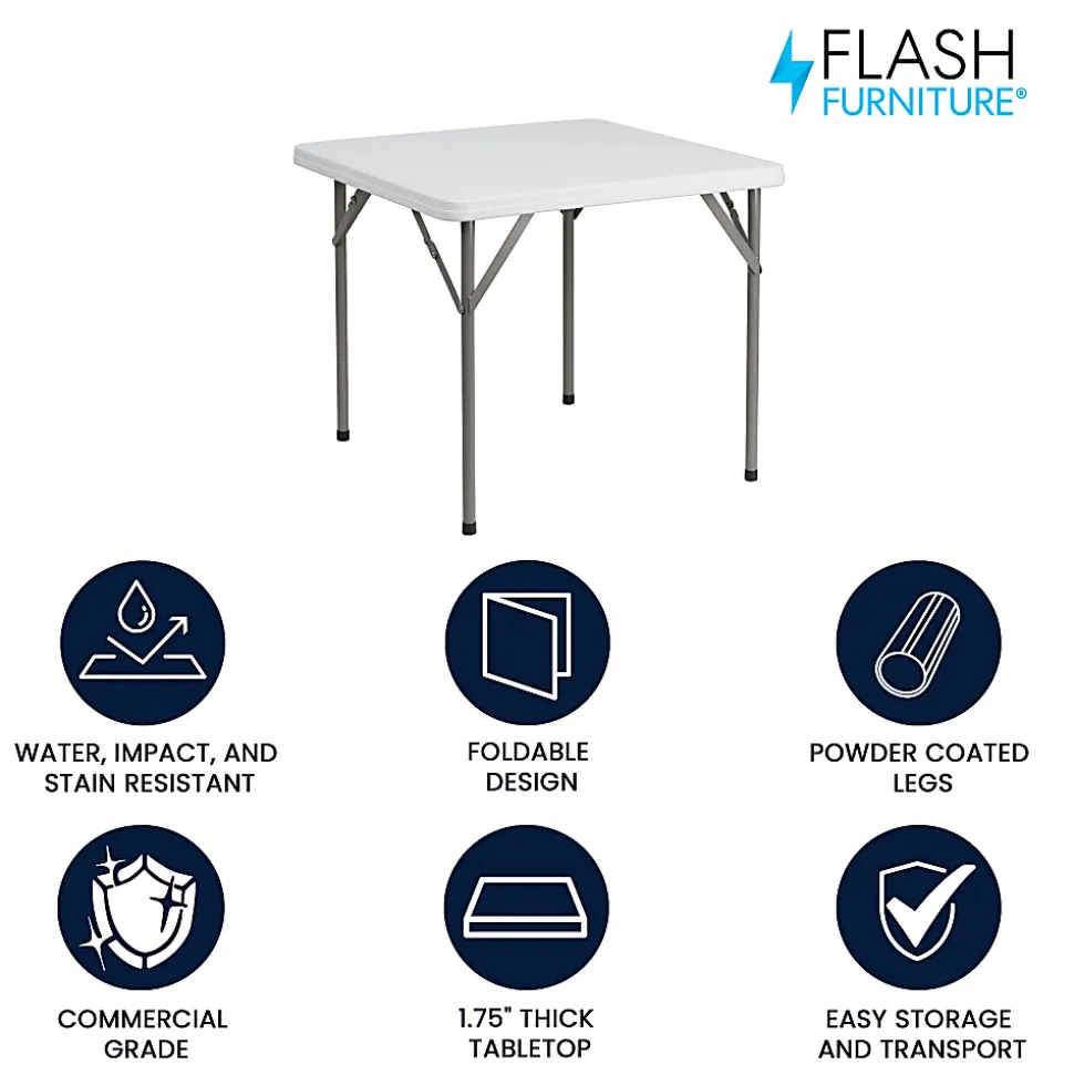 Flash Furniture Elon 34.25" Square Granite White Plastic Folding Table, Granite White
