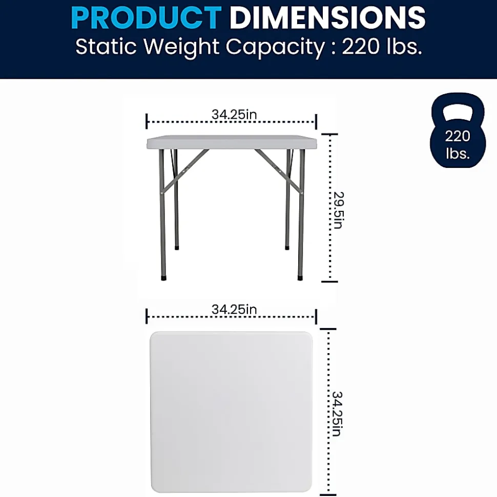 Flash Furniture Elon 34.25" Square Granite White Plastic Folding Table, Granite White