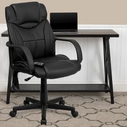 Flash Furniture Ergonomic LeatherSoftâ„¢ Faux Leather High-Back Massaging Chair, Black