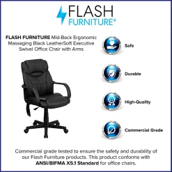 Flash Furniture Ergonomic LeatherSoft™ Faux Leather High-Back Massaging Chair, Black