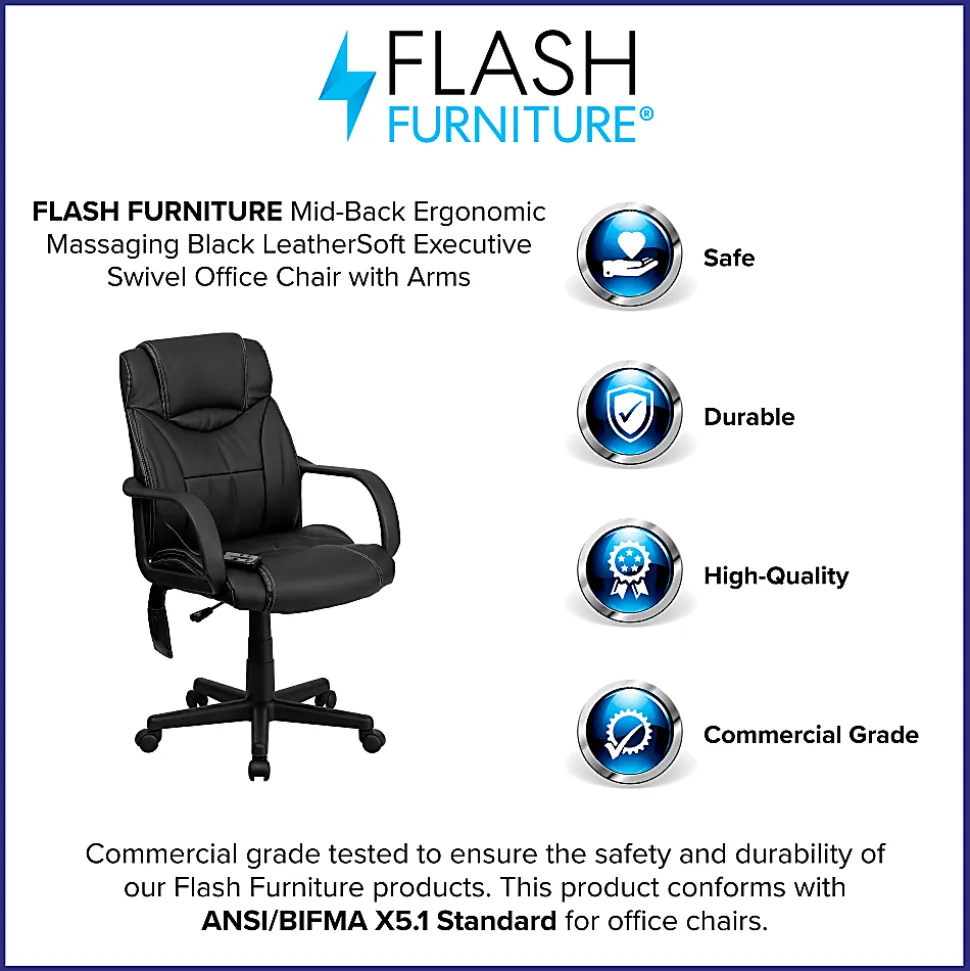 Flash Furniture Ergonomic LeatherSoft™ Faux Leather High-Back Massaging Chair, Black