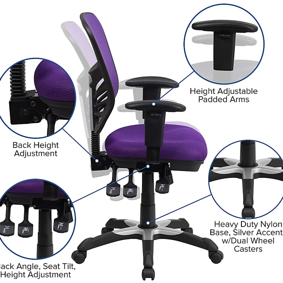 Flash Furniture Ergonomic Mesh Mid-Back Swivel Task Chair, Purple/Black
