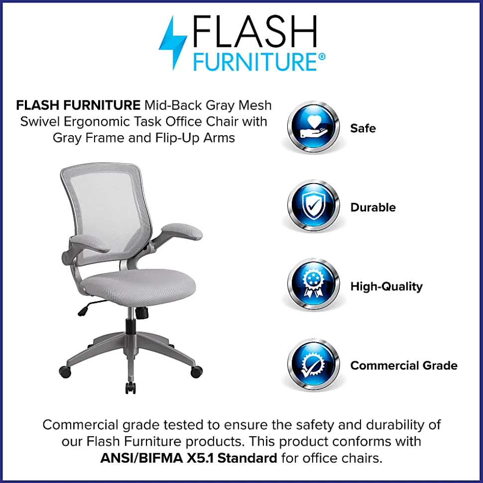 Flash Furniture Ergonomic Mesh Mid-Back Task Chair, Gray