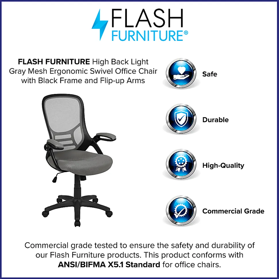 Flash Furniture Ergonomic Mesh High-Back Office Chair, Light Gray