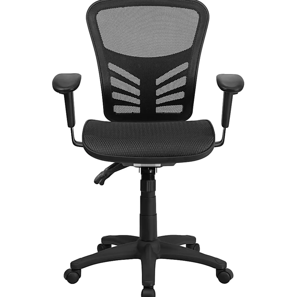 Flash Furniture Ergonomic Mesh Mid-Back Multi-Function Office Chair, Black
