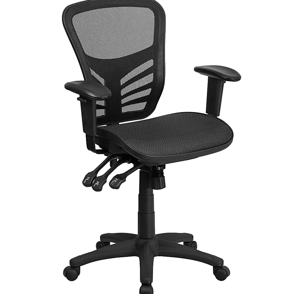 Flash Furniture Ergonomic Mesh Mid-Back Multi-Function Office Chair, Black