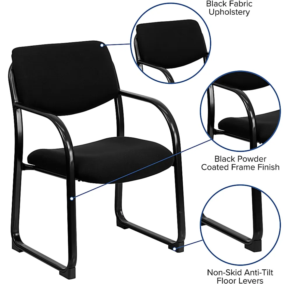 Flash Furniture Fabric Executive Side Reception Chair with Sled Base, Black