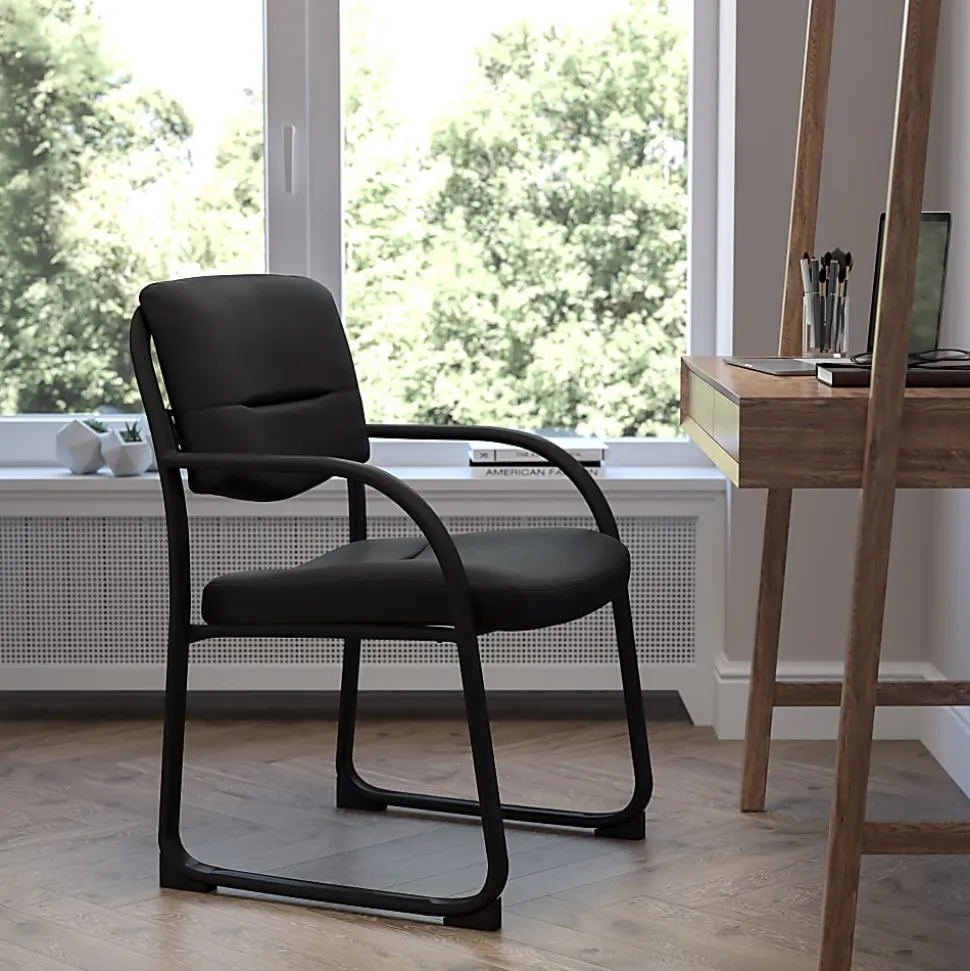 Flash Furniture Fabric Executive Side Reception Chair with Sled Base, Black