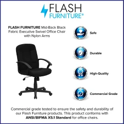 Flash Furniture Fabric Mid-Back Swivel Chair, Black