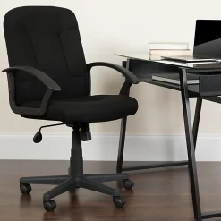 Flash Furniture Fabric Mid-Back Swivel Chair, Black