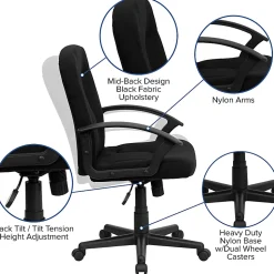 Flash Furniture Fabric Mid-Back Swivel Chair, Black