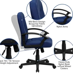 Flash Furniture Fabric Mid-Back Swivel Chair, Navy/Black