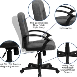 Flash Furniture Fabric Mid-Back Swivel Chair, Gray/Black